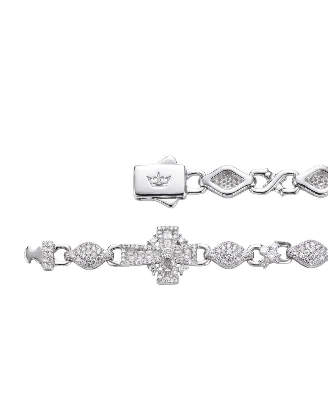 Cross Bracelet in 925 sterling silver with lab-grown moissanite, view 2