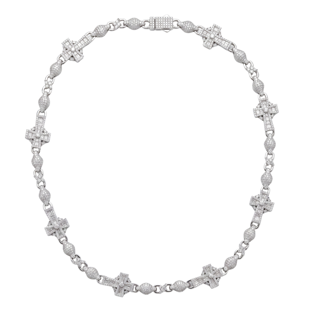 Cross Necklace in 925 sterling silver with lab-grown moissanite