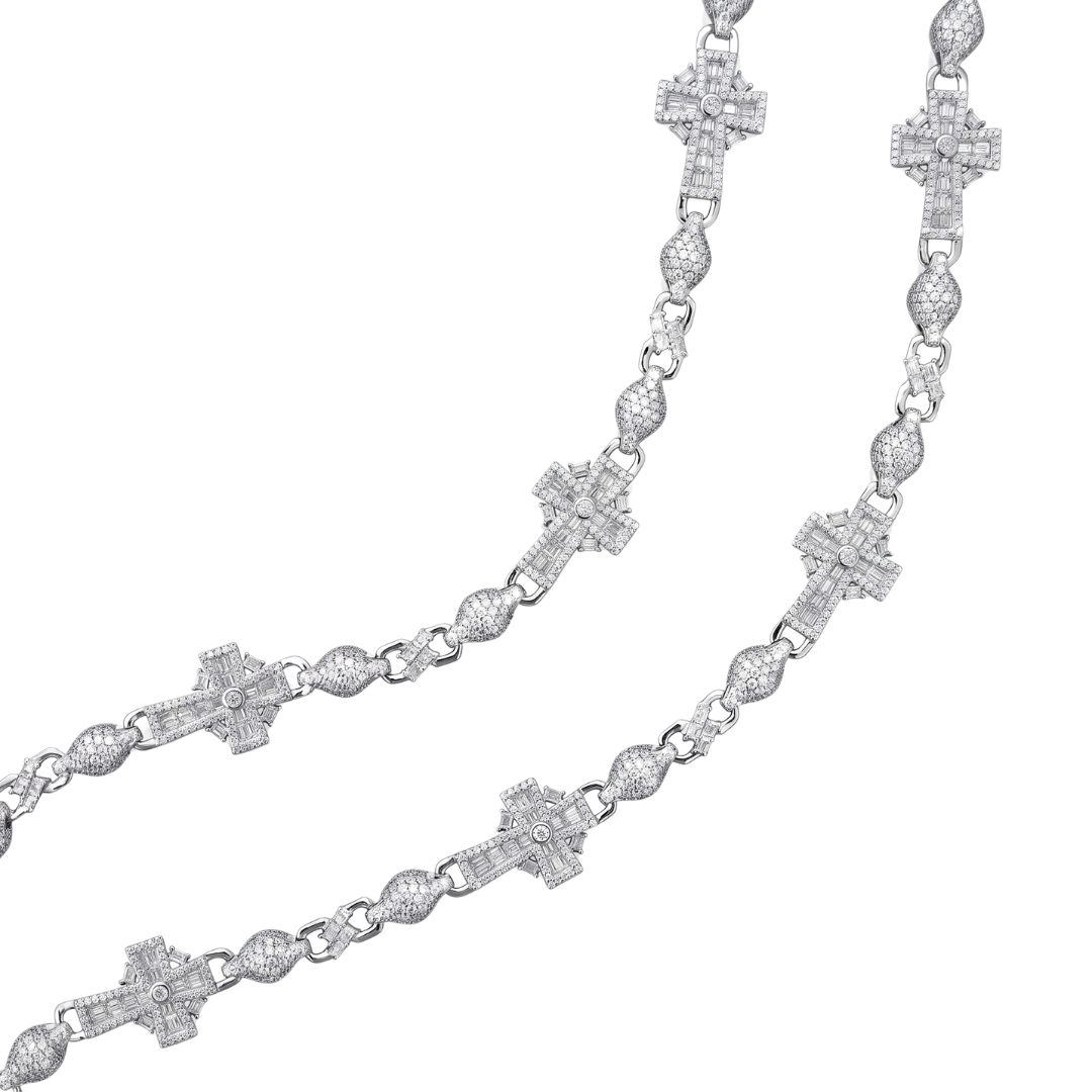 Cross Necklace in 925 sterling silver with lab-grown moissanite, view 3