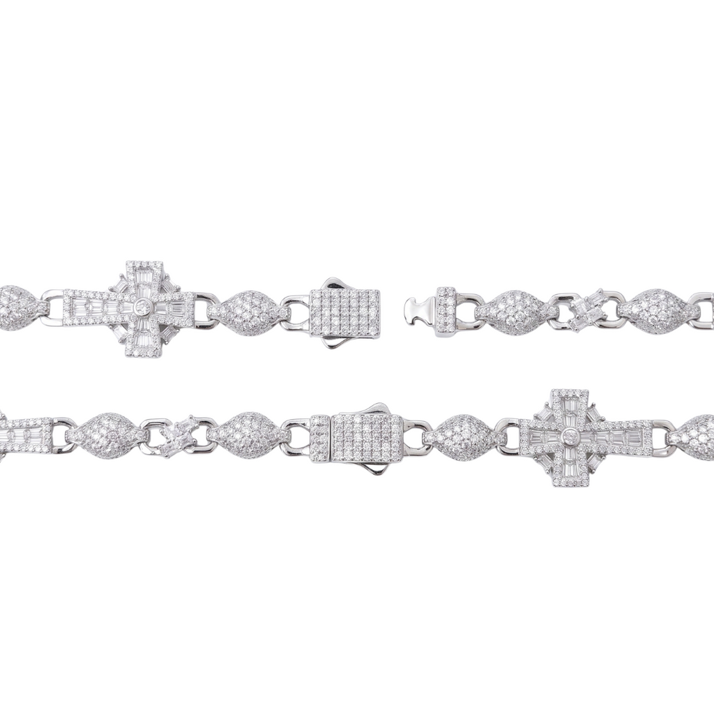 Cross Necklace in 925 sterling silver with lab-grown moissanite, view 4