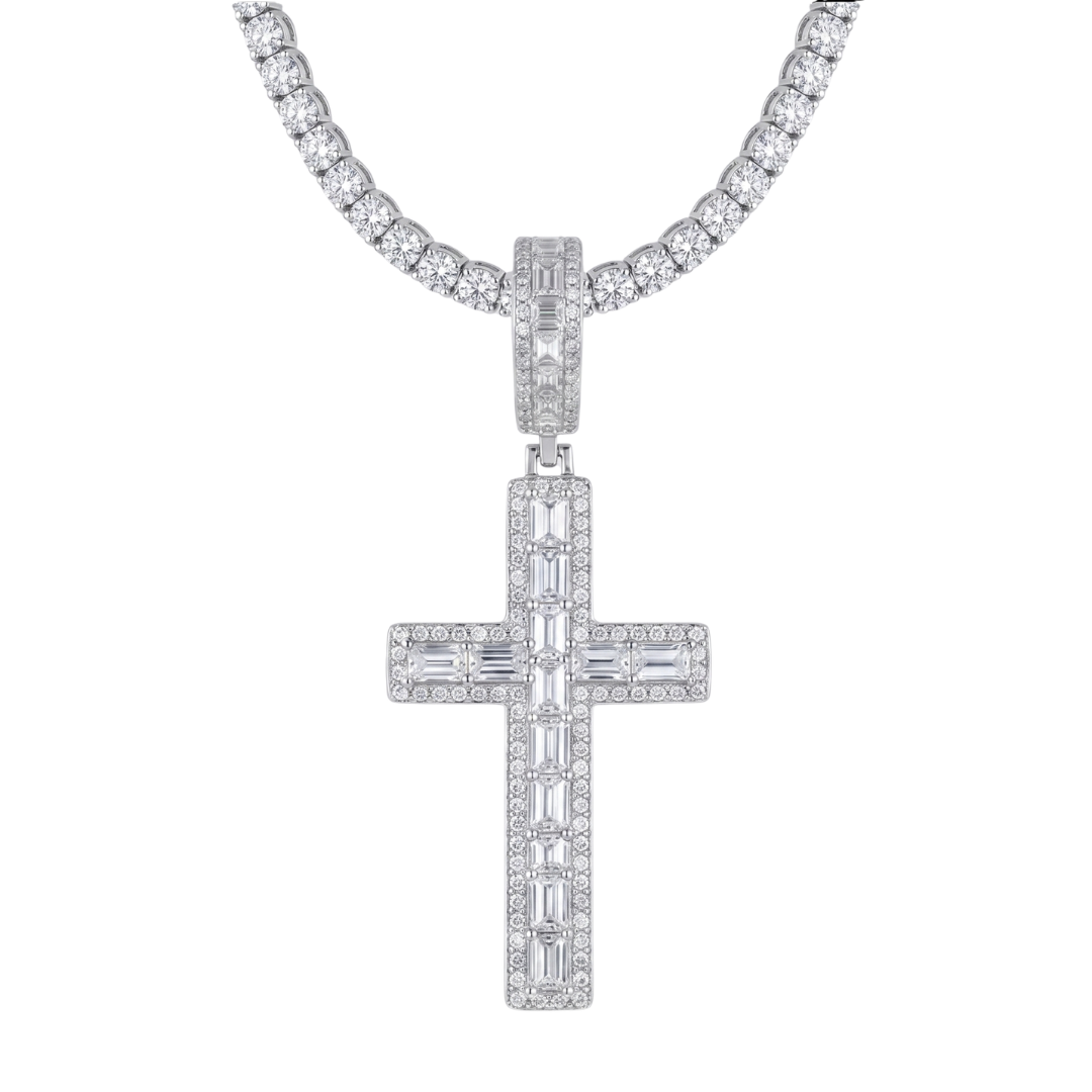 Cross Pendant in 925 sterling silver with lab-grown moissanite, view 3