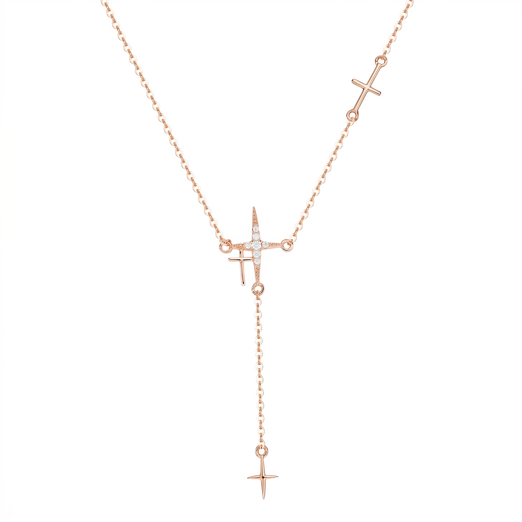 Cross Y Necklace in 925 sterling silver with cubic zirconia