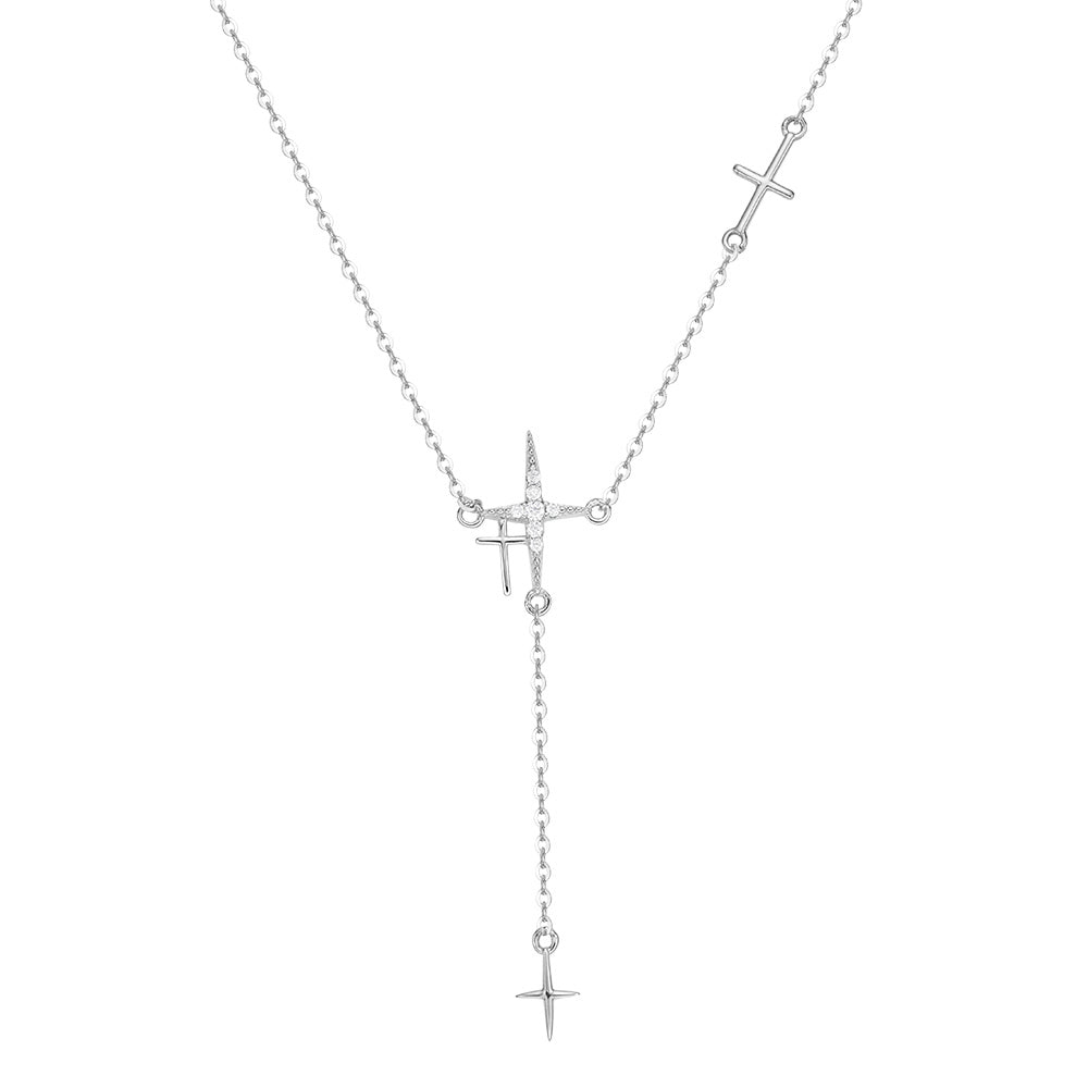 Cross Y Necklace in 925 sterling silver with cubic zirconia, view 3