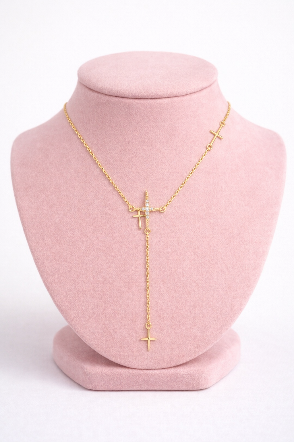 Cross Y Necklace in 925 sterling silver with cubic zirconia, view 5