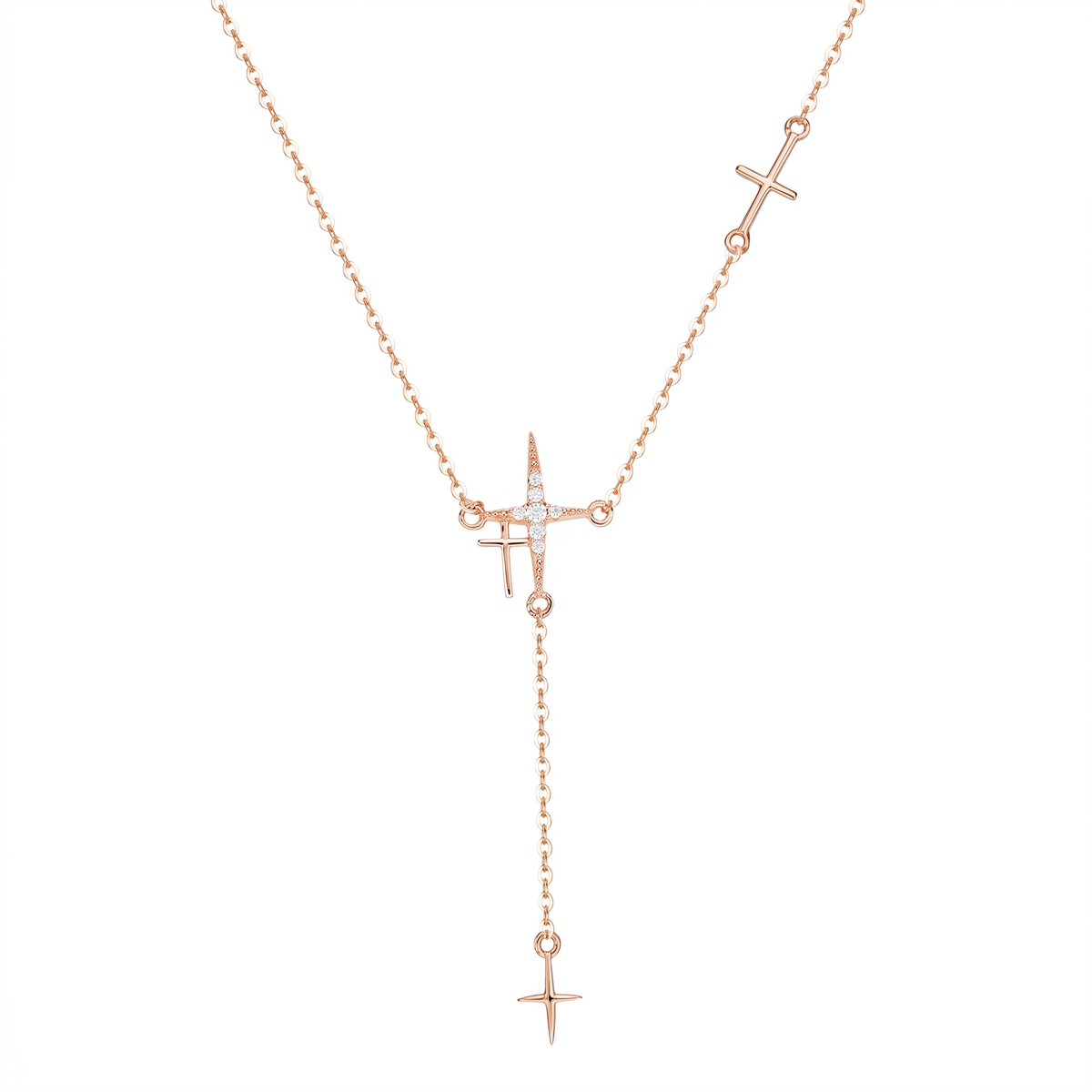 Cross Y Necklace in 925 sterling silver with cubic zirconia, view 6