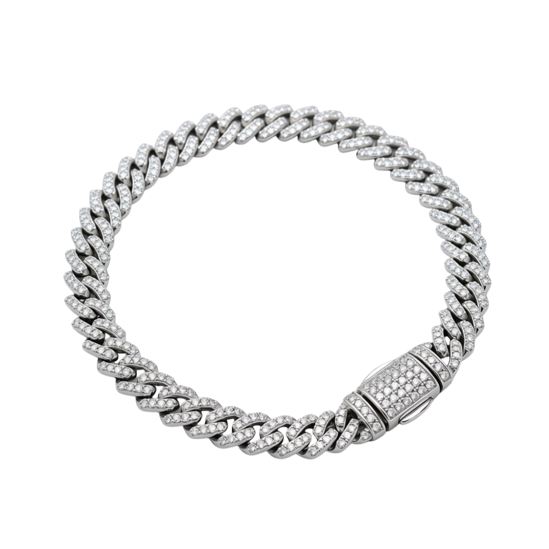 Cuban Link Bracelet in 925 sterling silver with lab-grown moissanite