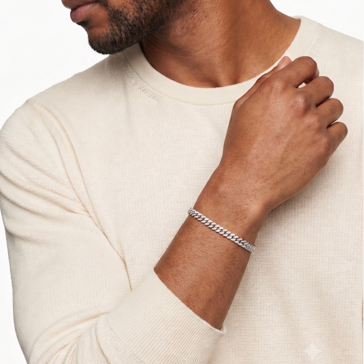 Cuban Link Bracelet in 925 sterling silver with lab-grown moissanite, view 2
