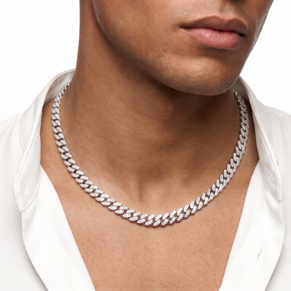 Cuban Link Necklace in 925 sterling silver with lab-grown moissanite, view 2