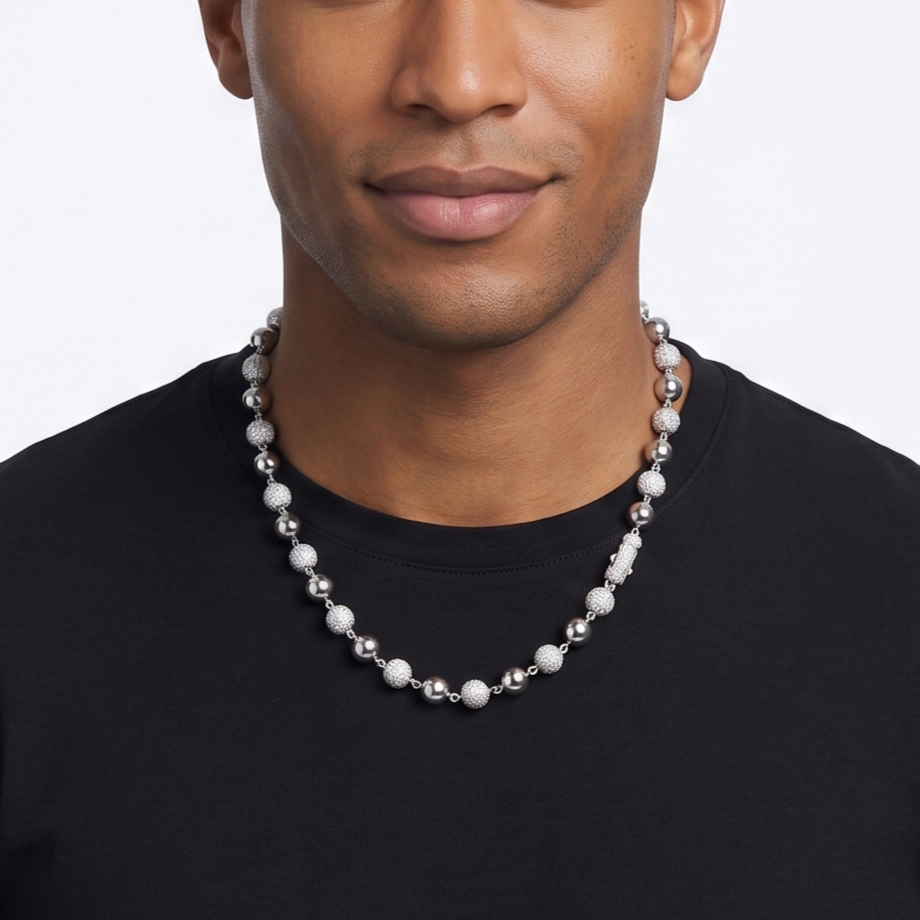 Disco Ball Necklace in 925 sterling silver with lab-grown moissanite, view 2