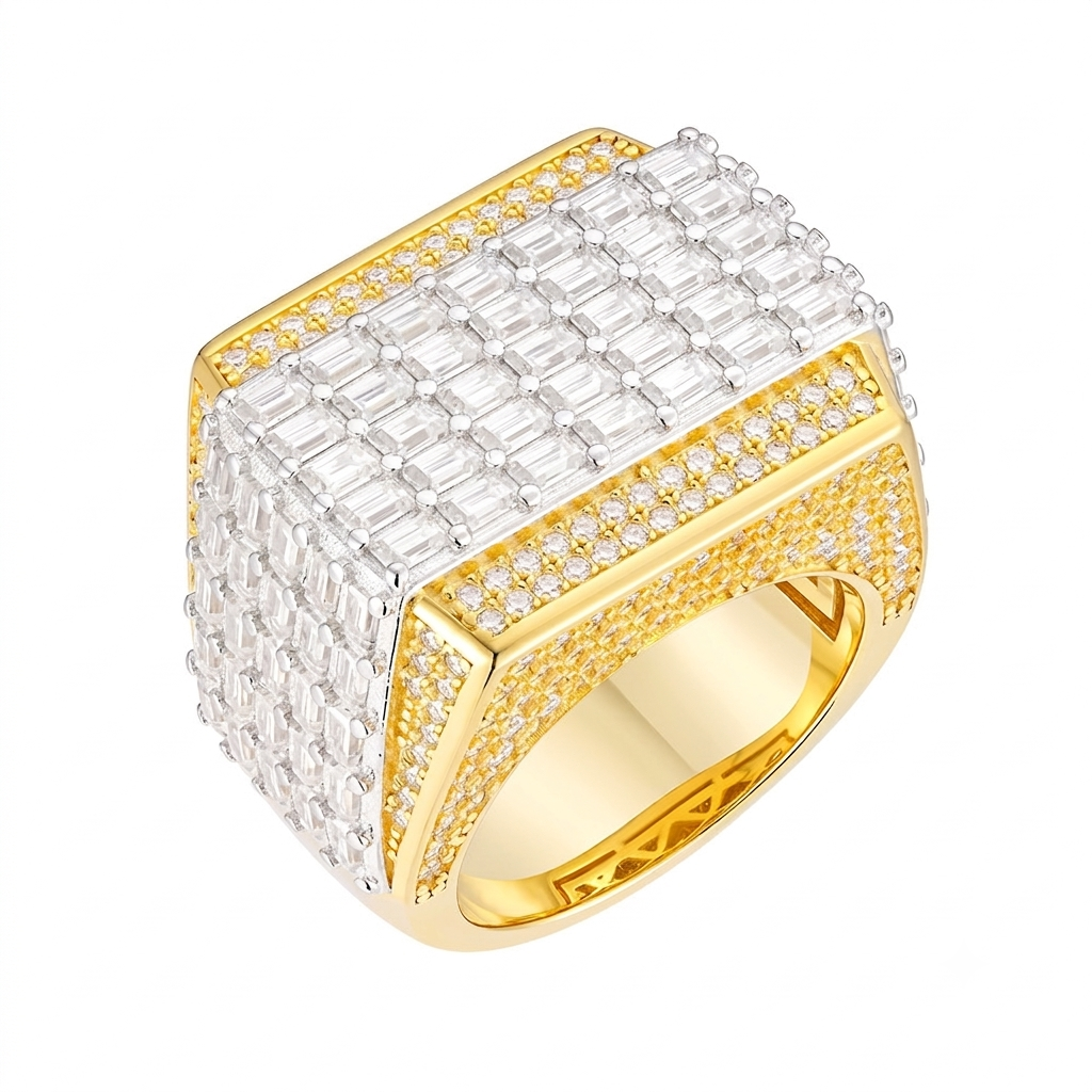 Fortress Ring in 925 sterling silver with lab-grown moissanite, yellow gold tone