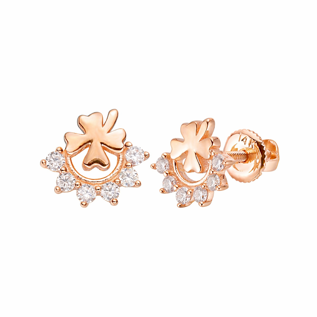 Four-Leaf Clover Earrings in 14K gold or sterling silver, rose gold tone