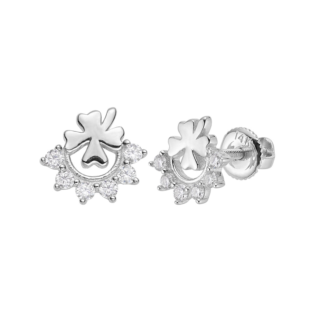 Four-Leaf Clover Earrings in 14K gold or sterling silver, silver tone