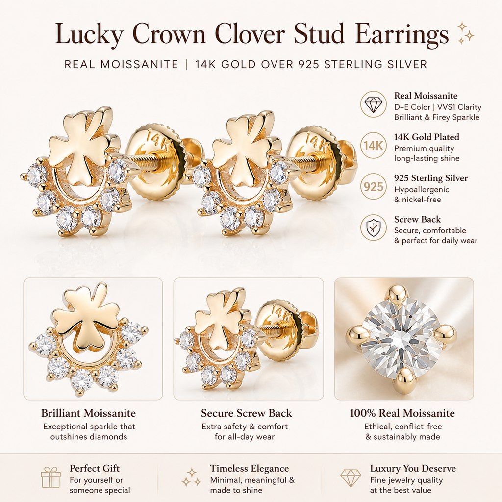Four-Leaf Clover Earrings in 14K gold or sterling silver, view 5