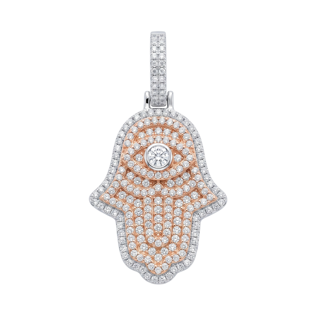 Hamsa Pendant in 925 sterling silver with lab-grown moissanite