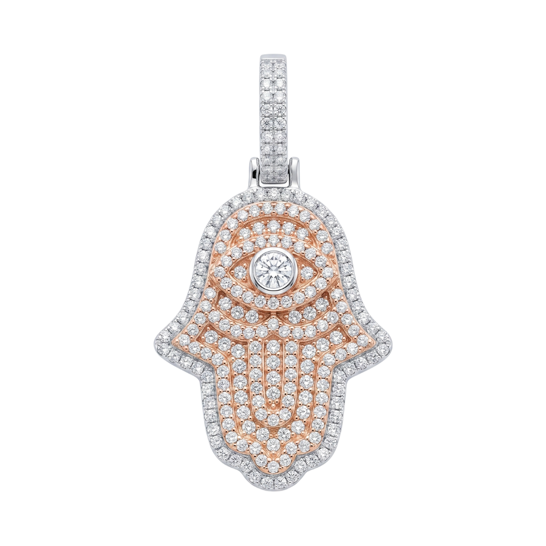 Hamsa Pendant in 925 sterling silver with lab-grown moissanite