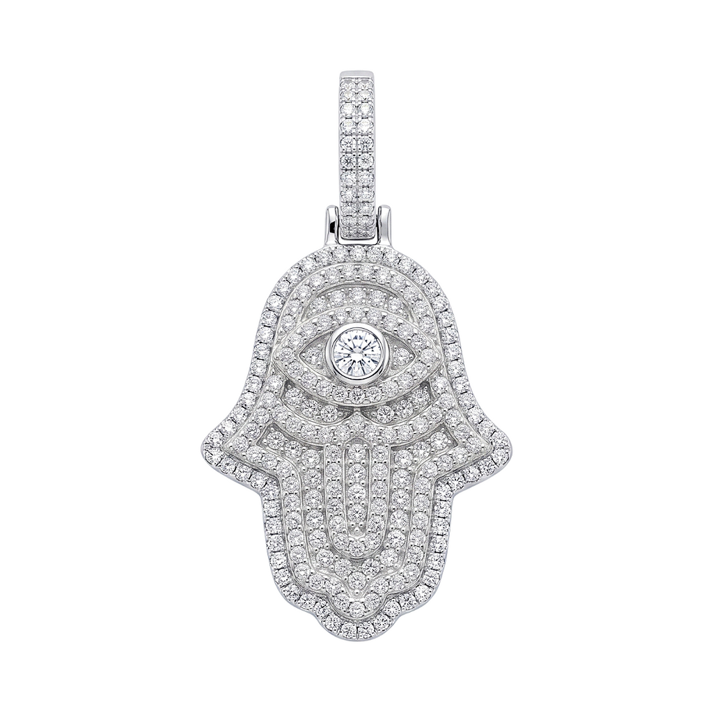 Hamsa Pendant in 925 sterling silver with lab-grown moissanite, view 3