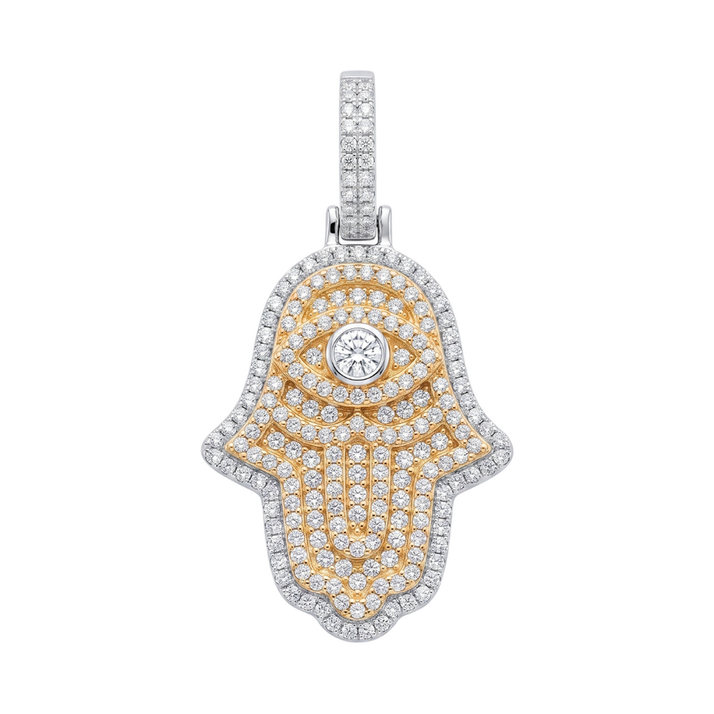 Hamsa Pendant in 925 sterling silver with lab-grown moissanite, view 4