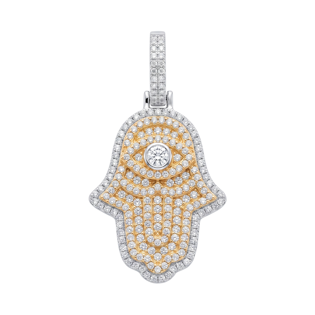 Hamsa Pendant in 925 sterling silver with lab-grown moissanite, view 4