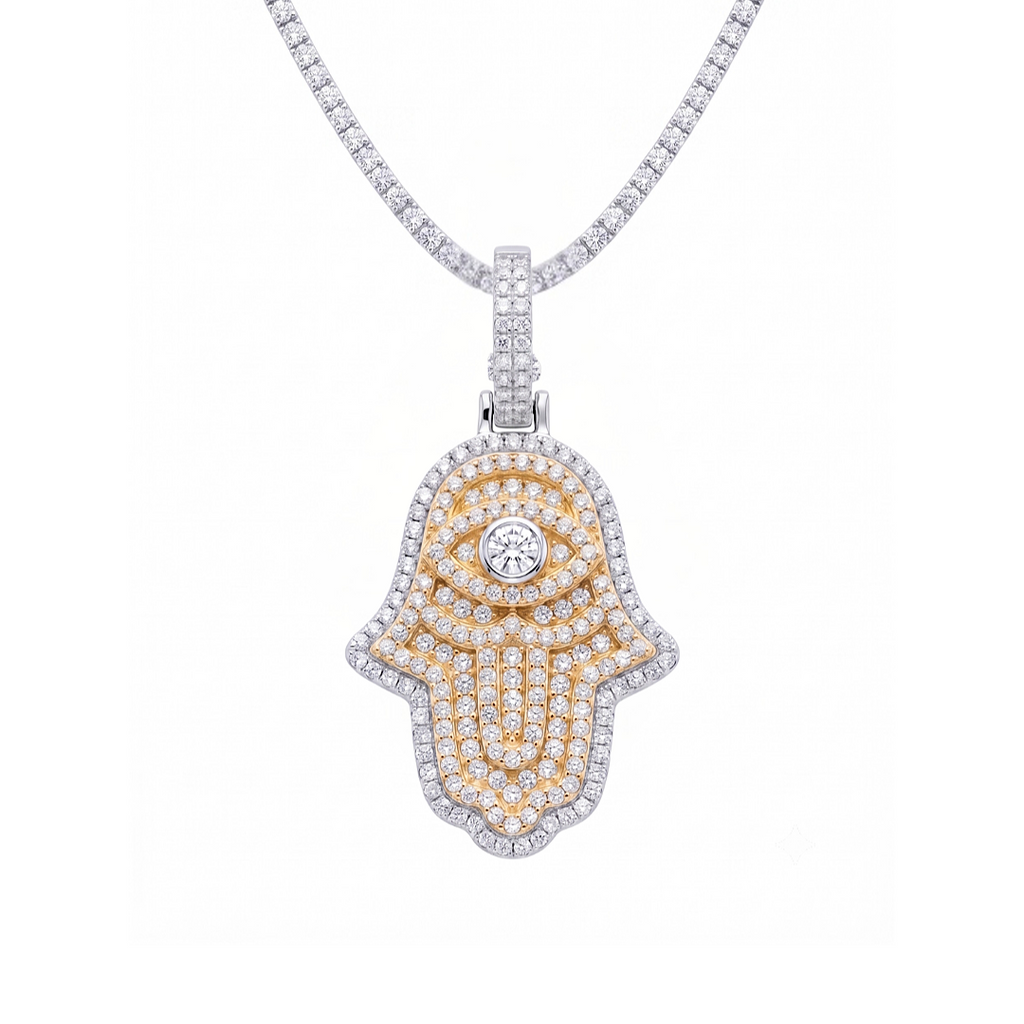 Hamsa Pendant in 925 sterling silver with lab-grown moissanite, view 5
