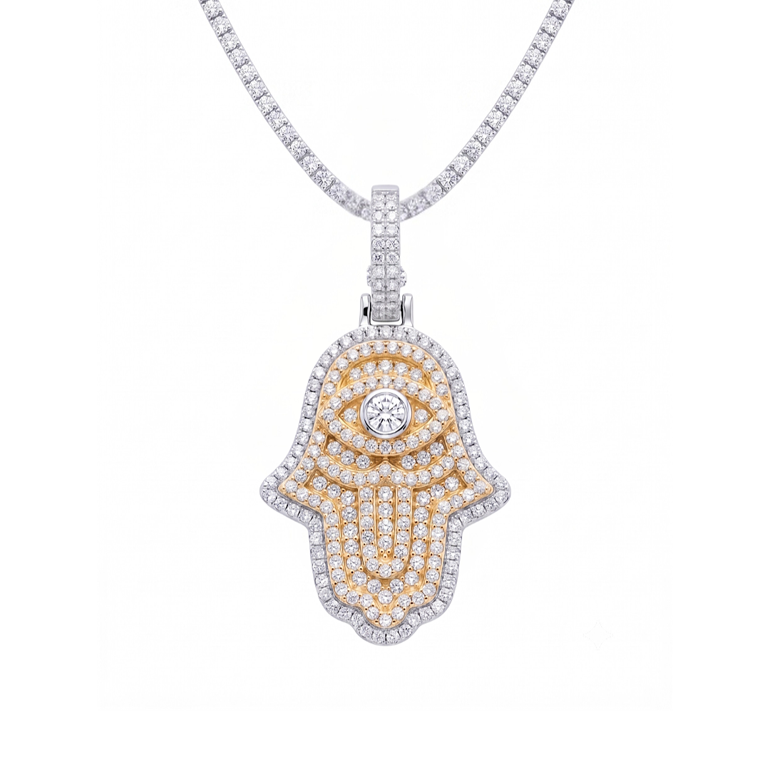Hamsa Pendant in 925 sterling silver with lab-grown moissanite, view 5