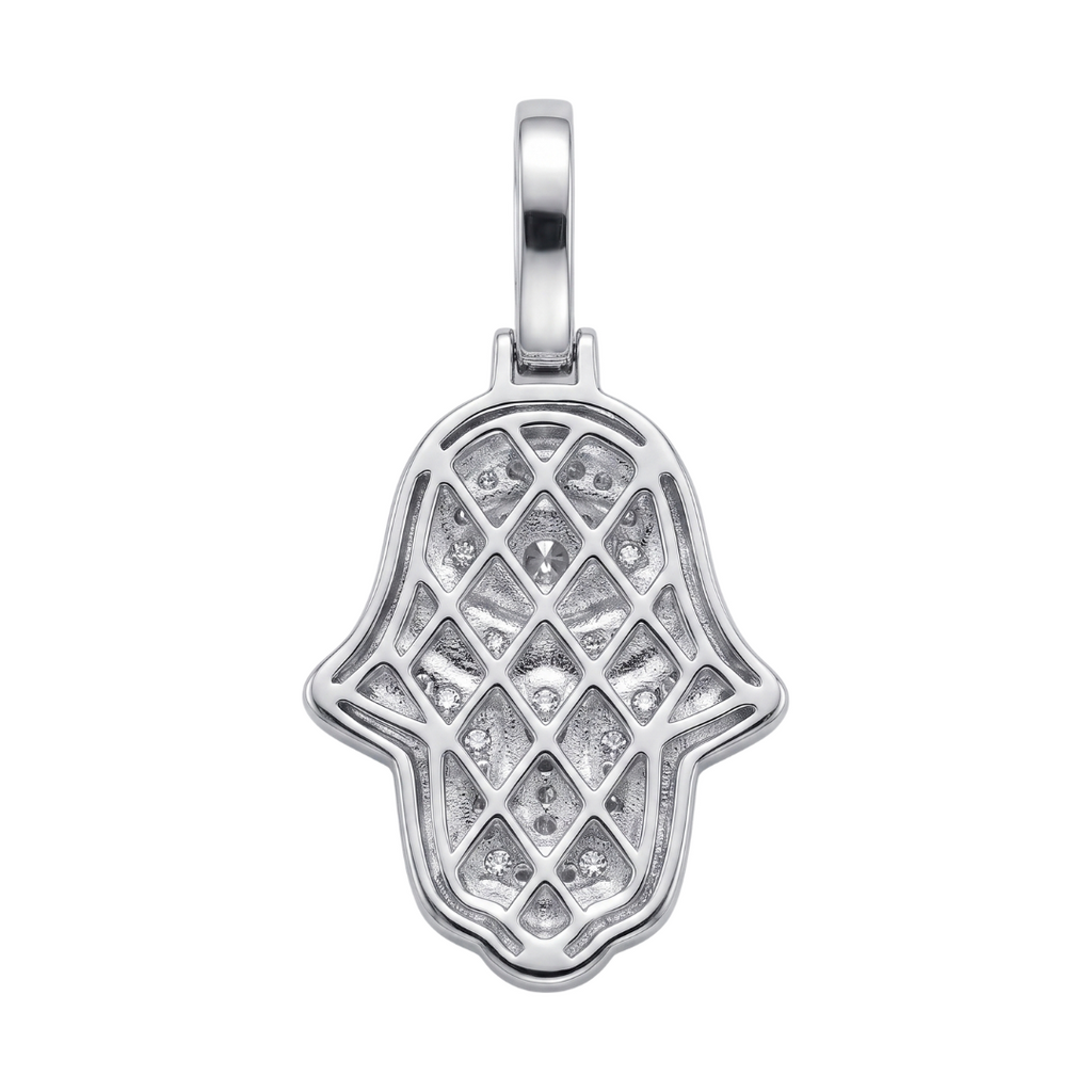 Hamsa Pendant in 925 sterling silver with lab-grown moissanite, view 6