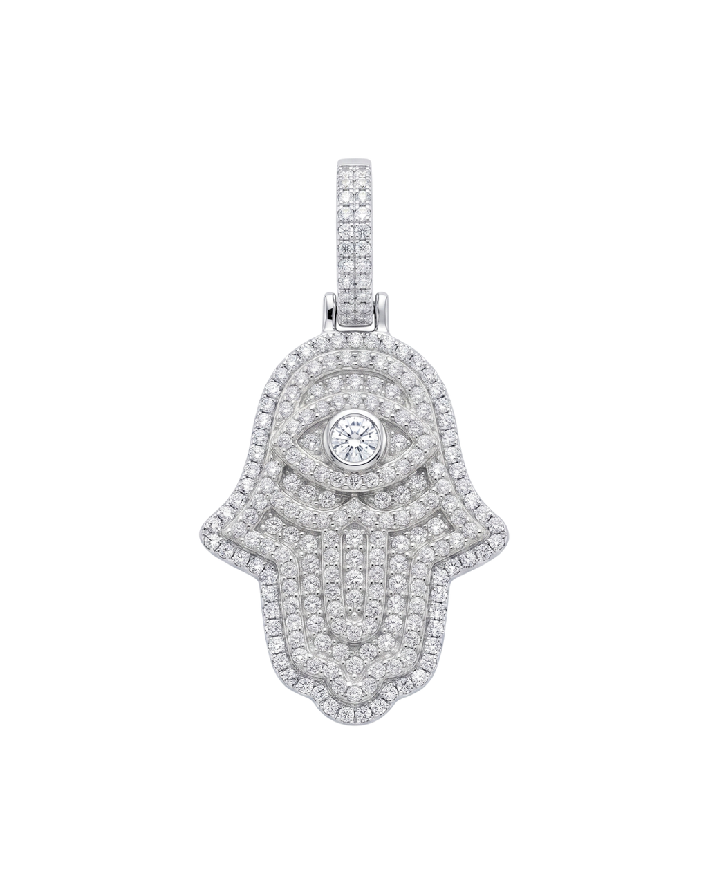 Hamsa Pendant in 925 sterling silver with lab-grown moissanite, view 7