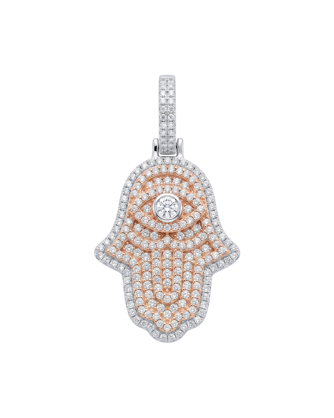 Hamsa Pendant in 925 sterling silver with lab-grown moissanite, view 9