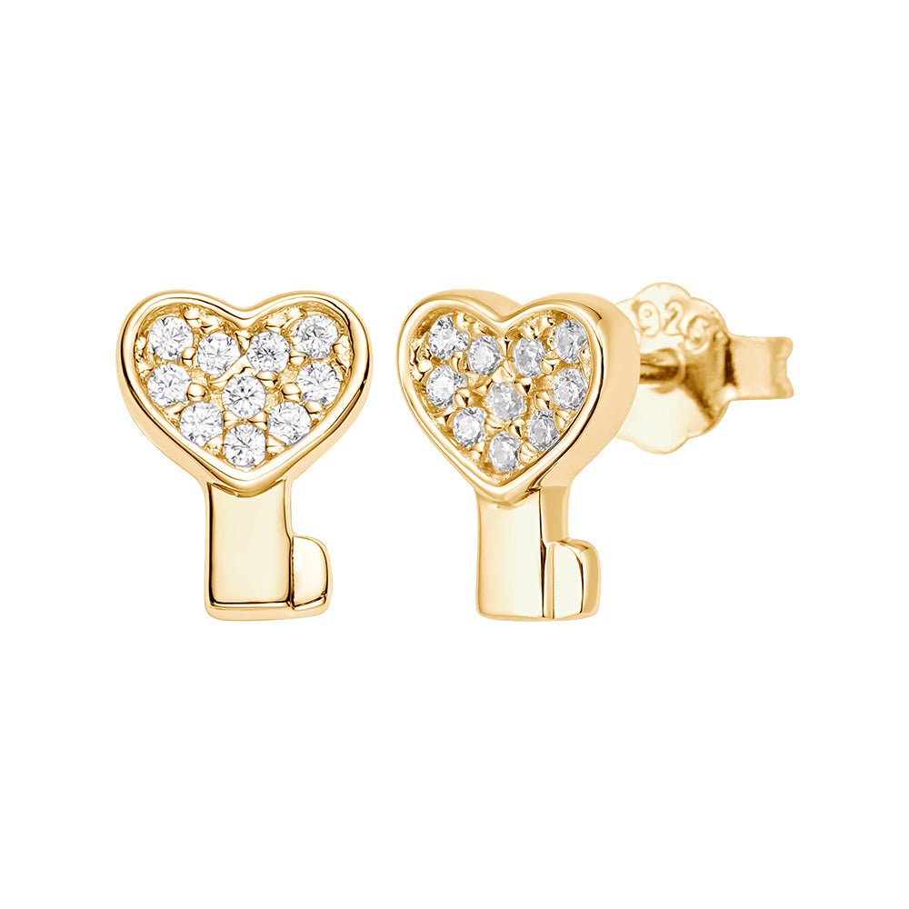 Heart Key Earrings in 14K gold or sterling silver