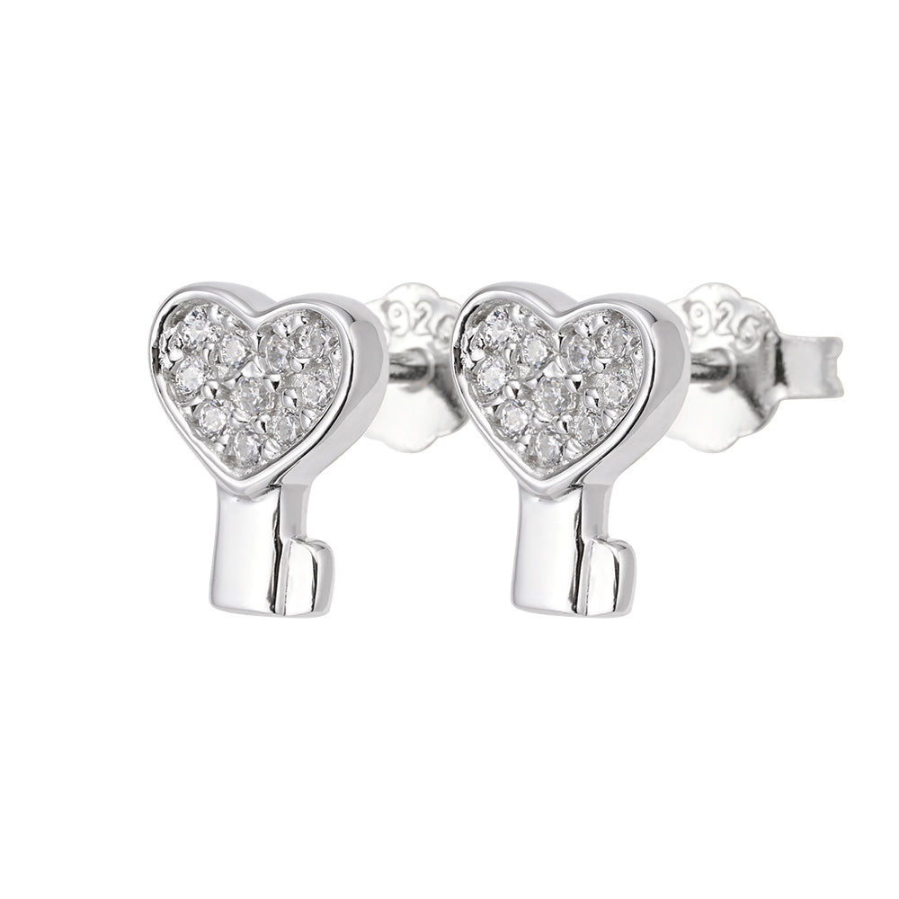 Heart Key Earrings in 14K gold or sterling silver, view 3