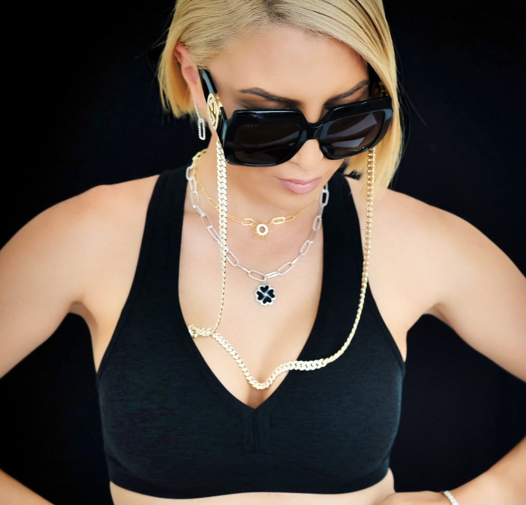 Iced Cuban Chain Sunglasses with moissanite-set Cuban chain frame, view 2