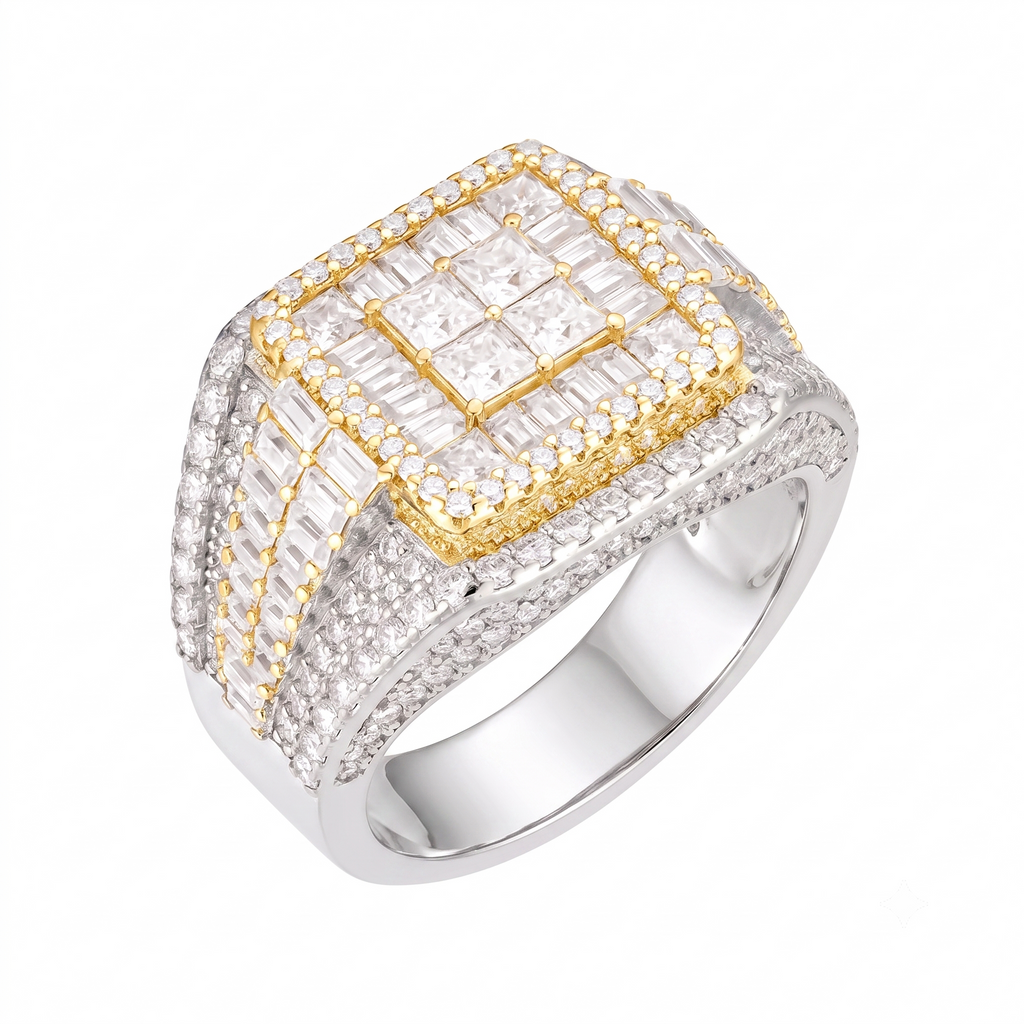 Imperial Ring in 925 sterling silver with lab-grown moissanite, yellow gold tone