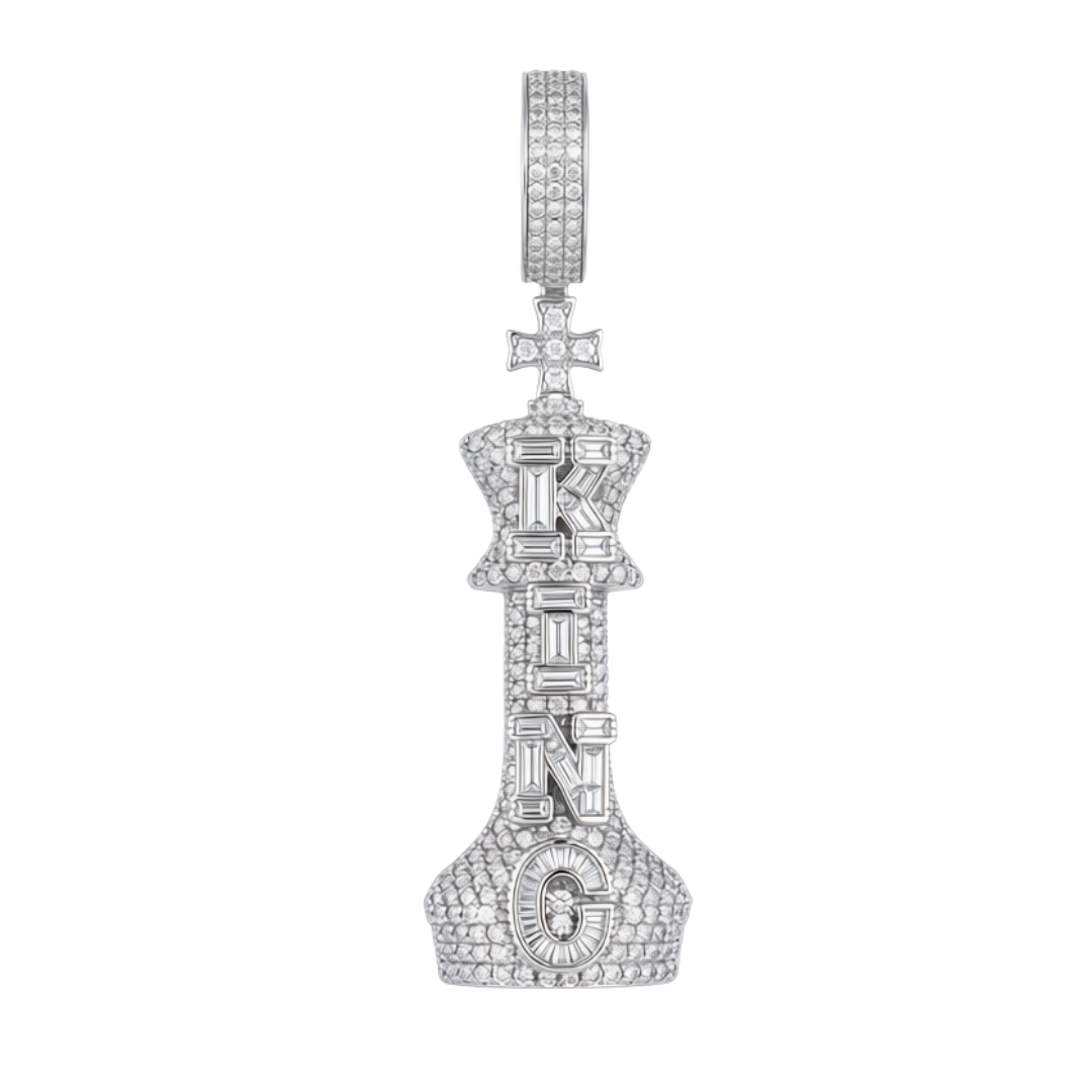 KING Chess Pendant in 925 sterling silver with lab-grown moissanite, view 3