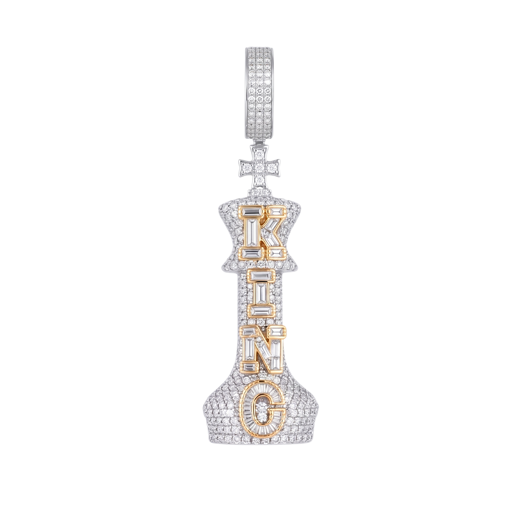KING Chess Pendant in 925 sterling silver with lab-grown moissanite, yellow gold tone