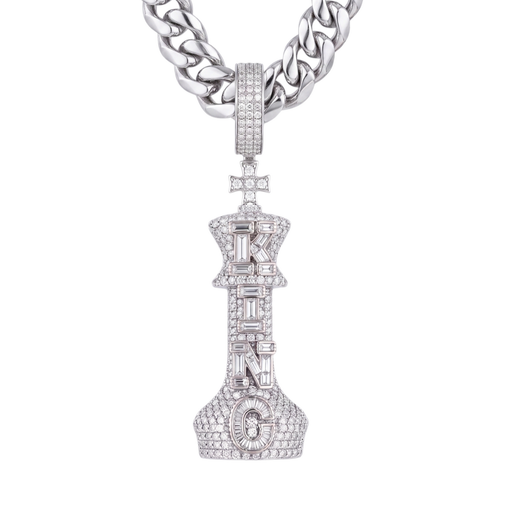KING Chess Pendant in 925 sterling silver with lab-grown moissanite, view 5
