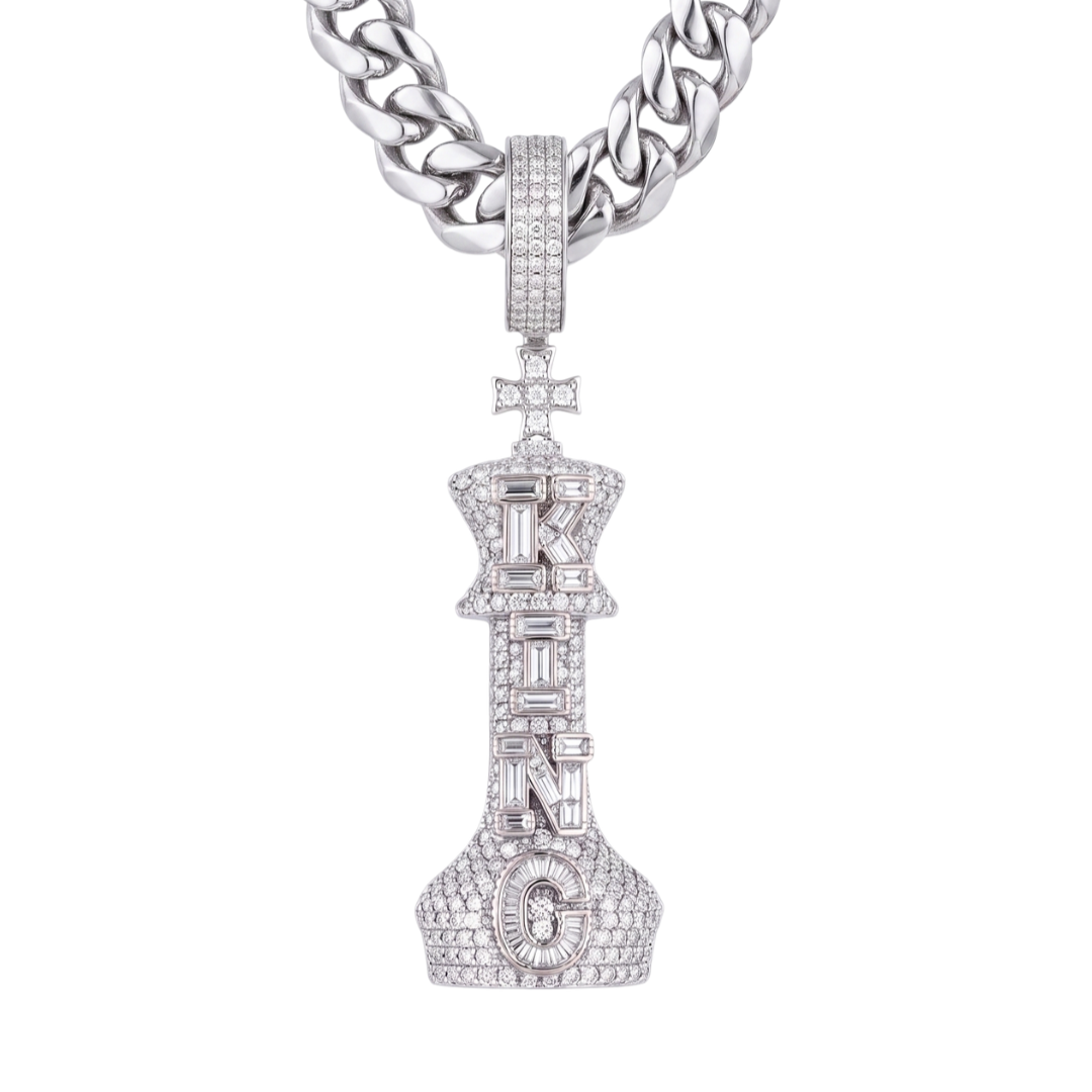 KING Chess Pendant in 925 sterling silver with lab-grown moissanite, view 5