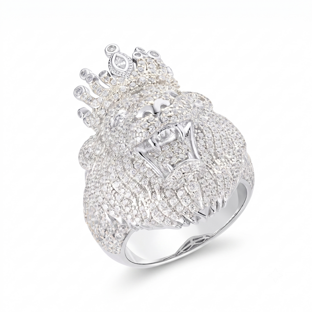 Lion King Ring in 925 sterling silver with lab-grown moissanite, view 3