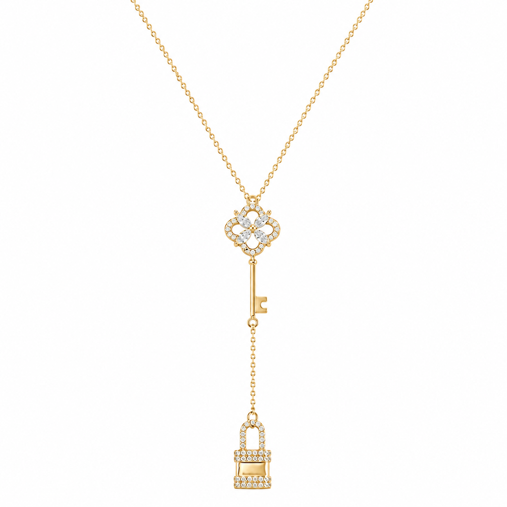 Lock & Key Necklace in 925 sterling silver with cubic zirconia
