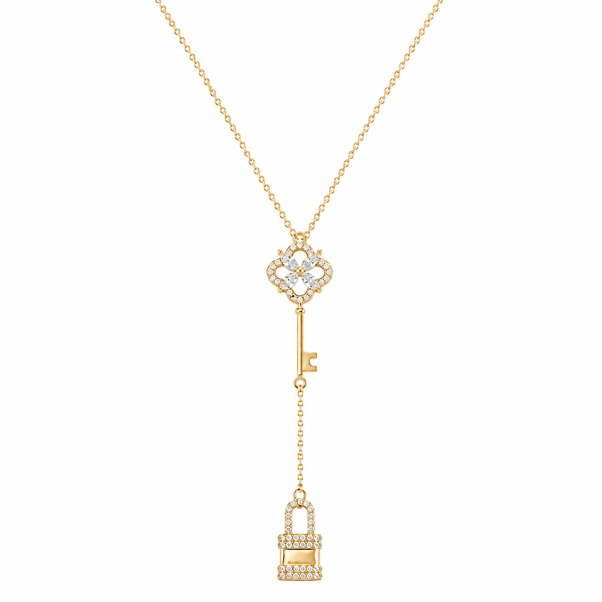 Lock & Key Necklace in 925 sterling silver with cubic zirconia