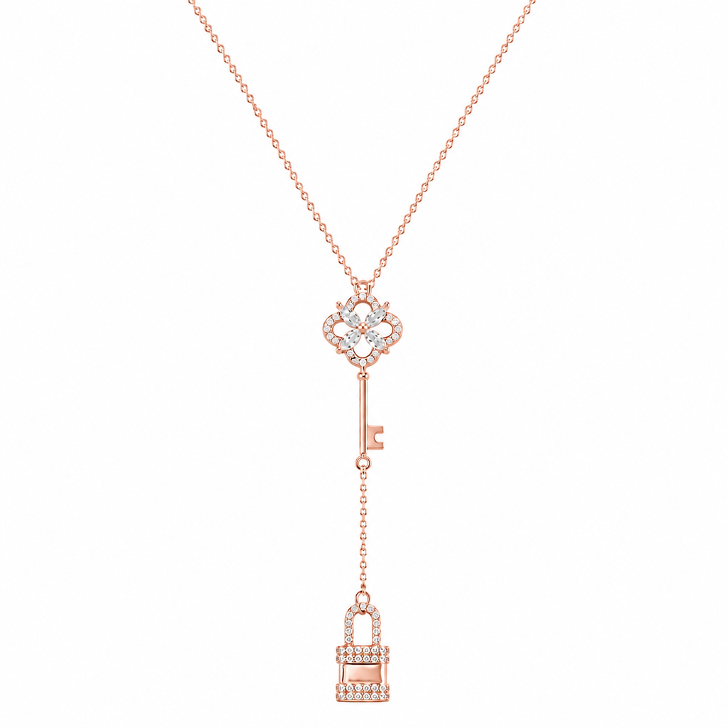 Lock & Key Necklace in 925 sterling silver with cubic zirconia, view 3