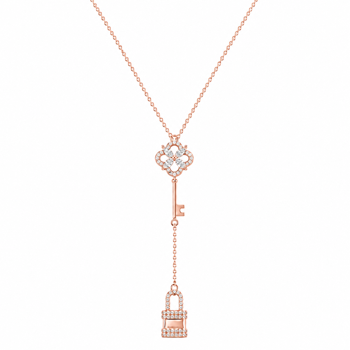 Lock & Key Necklace in 925 sterling silver with cubic zirconia, view 3