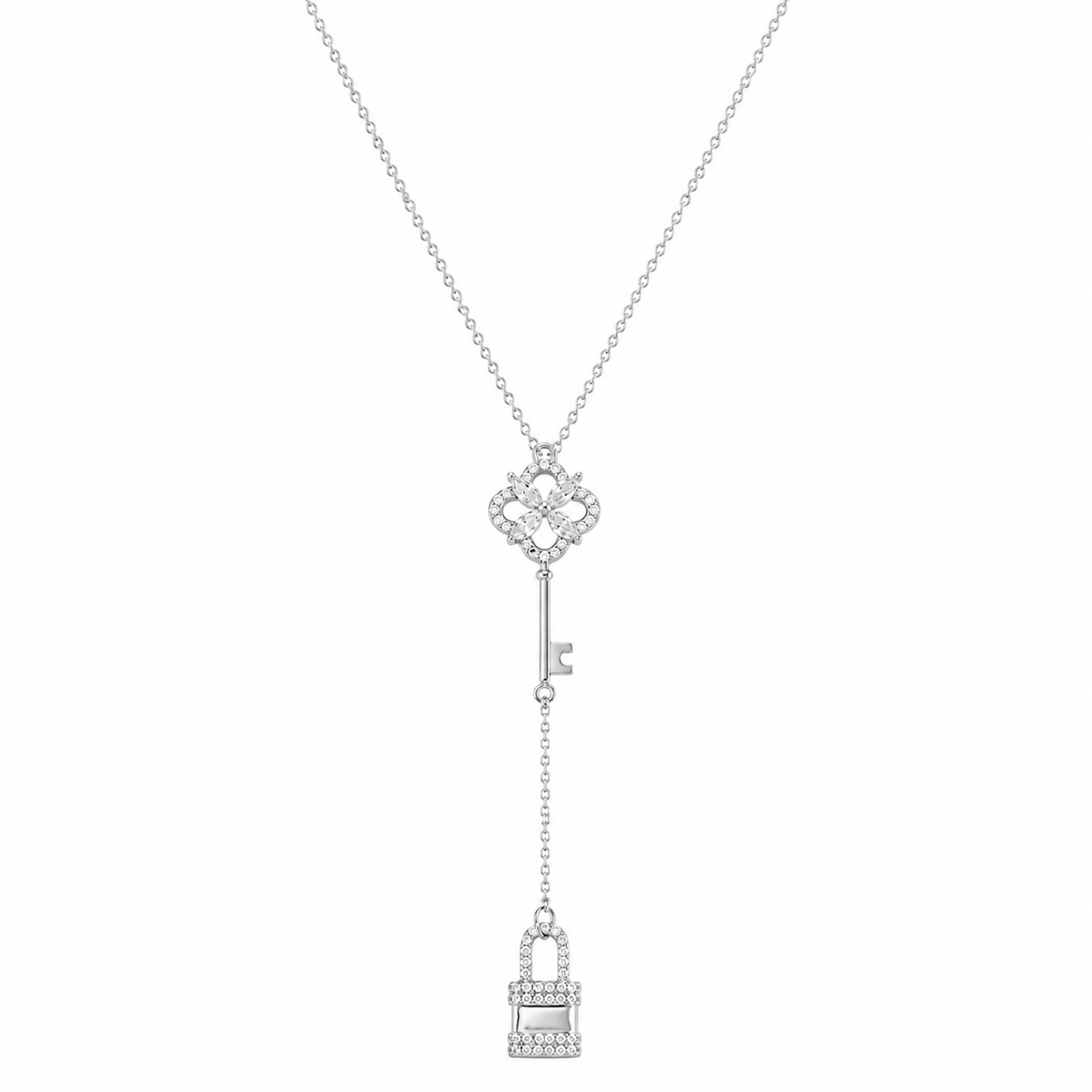 Lock & Key Necklace in 925 sterling silver with cubic zirconia, view 4