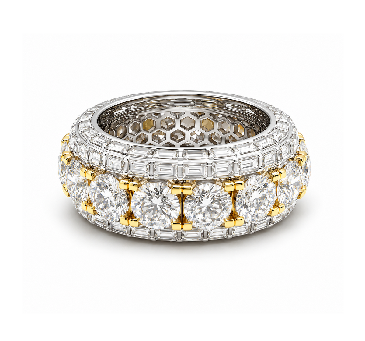 Luxurious Eternity in 925 sterling silver with lab-grown moissanite, yellow gold tone