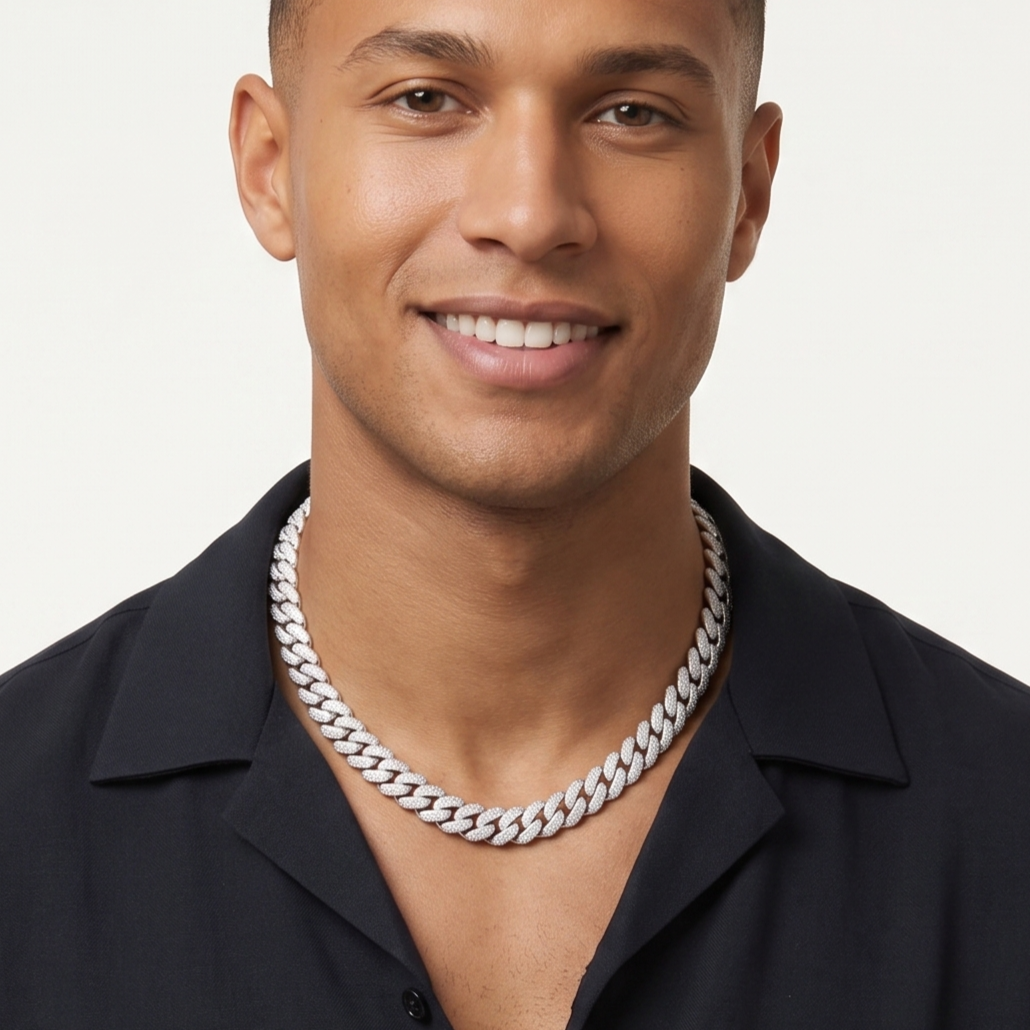 Miami Necklace in 925 sterling silver with lab-grown moissanite, view 2