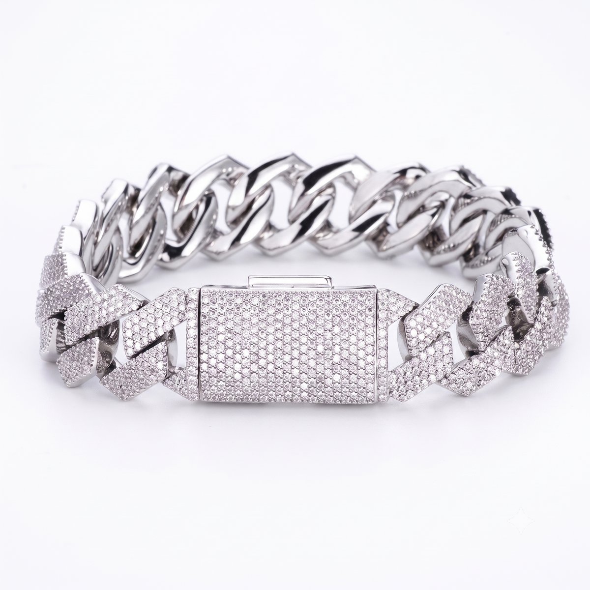 Monaco 19mm Bracelet in 925 sterling silver with lab-grown moissanite, view 3