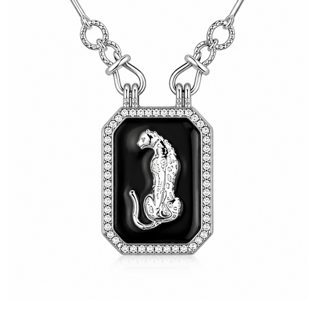 Panther Necklace in 925 sterling silver with cubic zirconia, view 3