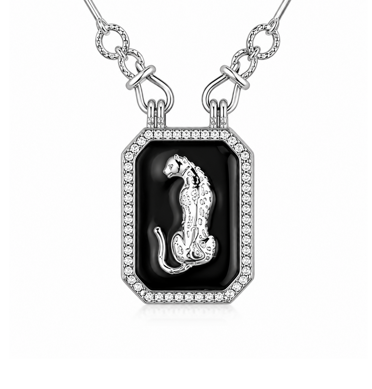Panther Necklace in 925 sterling silver with cubic zirconia, view 3