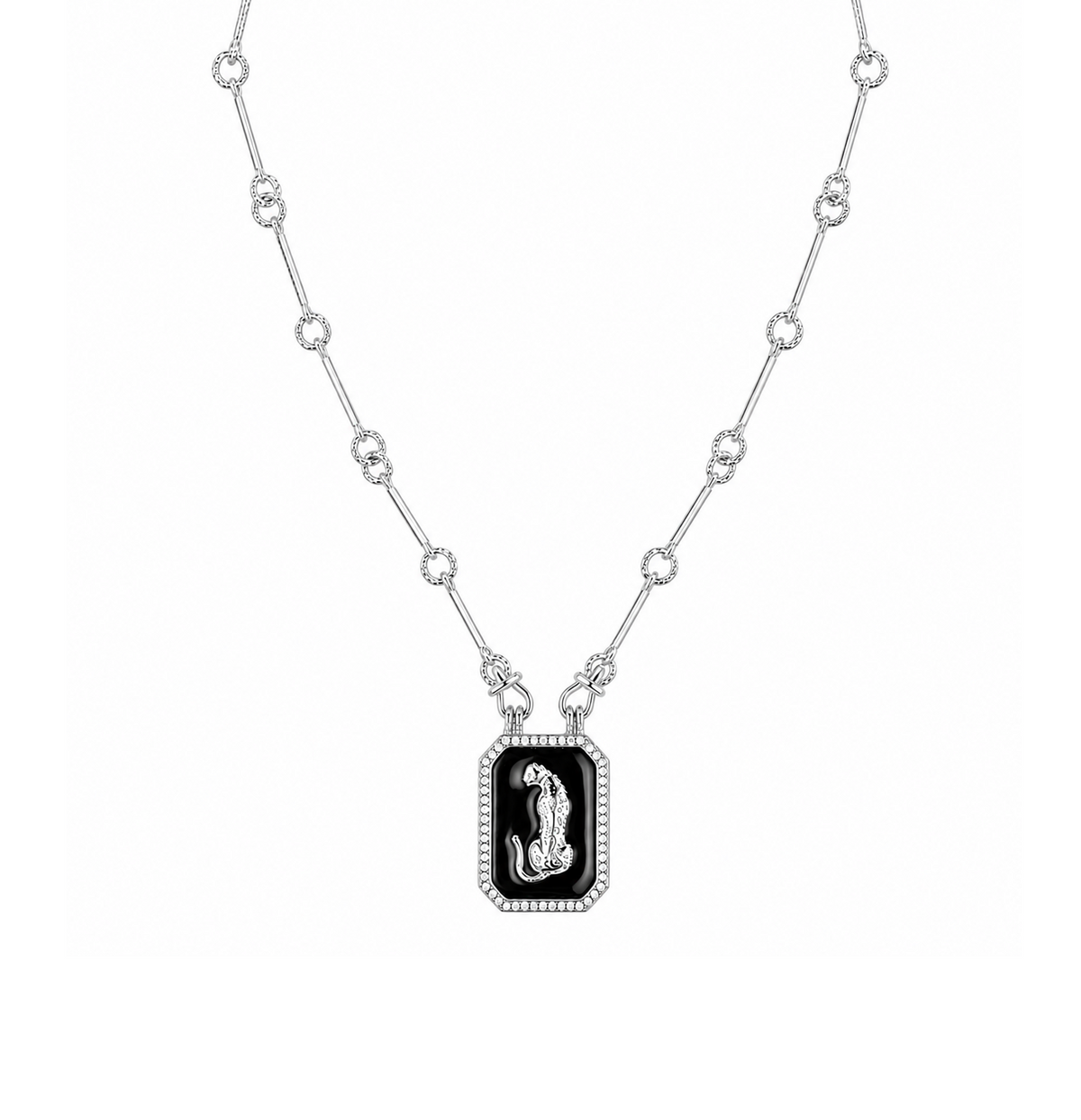 Panther Necklace in 925 sterling silver with cubic zirconia, view 4
