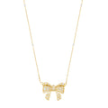 Pearl Bow Necklace in 925 sterling silver with moissanite or CZ, yellow gold tone