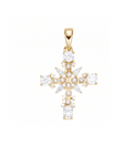 Pearl Cross Charm in 925 sterling silver with moissanite or CZ, yellow gold tone