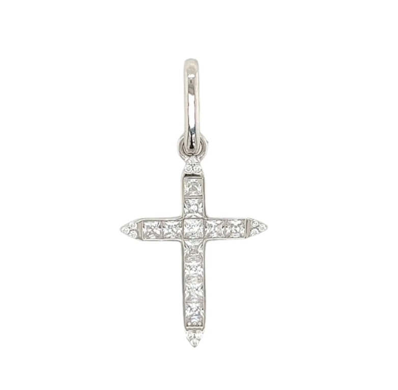 Princess Cut Cross in 14K gold or sterling silver, silver tone